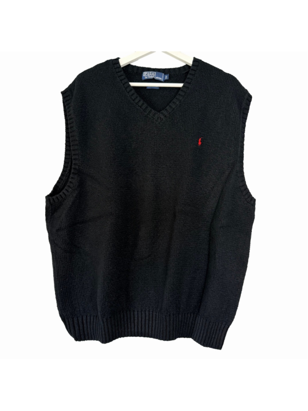 Polo by Ralph Lauren V-Neck Cotton Knit Sweater Men's 3XL Black Heritage Preppy